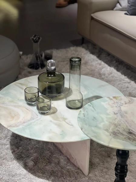 Mesa de centro redonda de mármol italiano duradera resistente al agua, mesa de cóctel de mármol