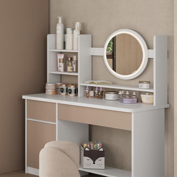 Table de maquillage d'appartement, table à linge de chevet, rangement de cosmétiques, chambre avec tabouret, table à linge