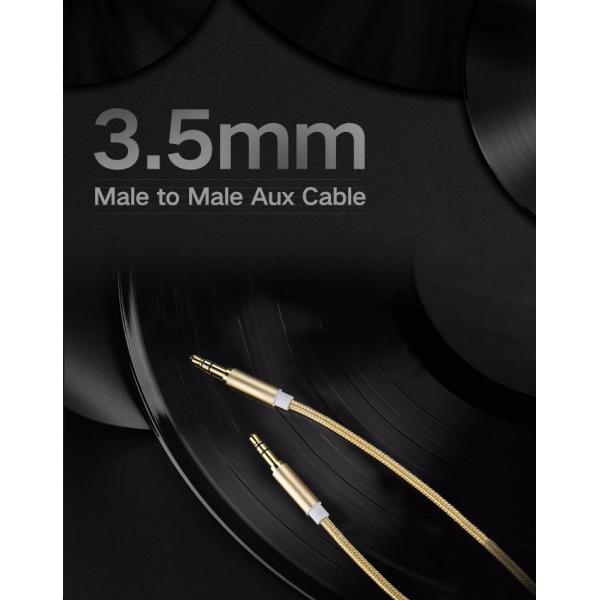 24K Gold Plating Stereo Aux Cable Nylon Weave 3.5 Mm Auxiliary Audio Cable