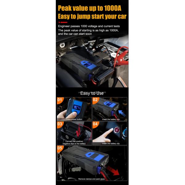 28000mAh 12V 2500A Peak Car Emergency Tool Jump Starter Portable Power Bank with Flashlight and AC400V Rated Output