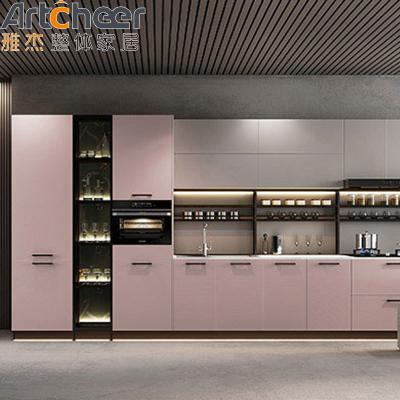 Handless Door Soft Close L Shape Kitchen Cabinet With Solid Surface Countertop Modern Design