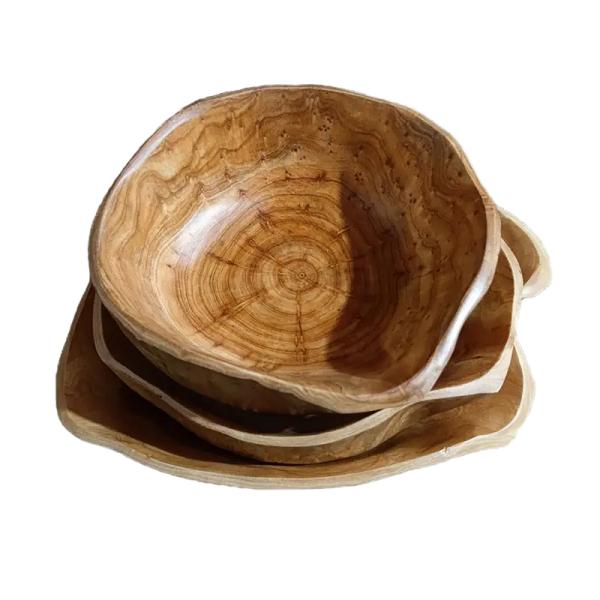 Farmhouse Decor Wooden Carving Plates and Bowls with Fruit Candy Nuts Utensils Rustic