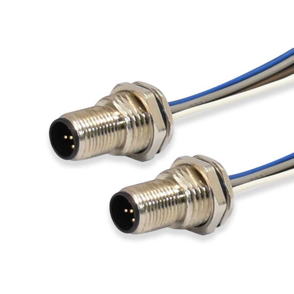 M12 Male Front Panel Mount 5 Pins With Tail M12 Circular Automotive Electrical Waterproof Connector