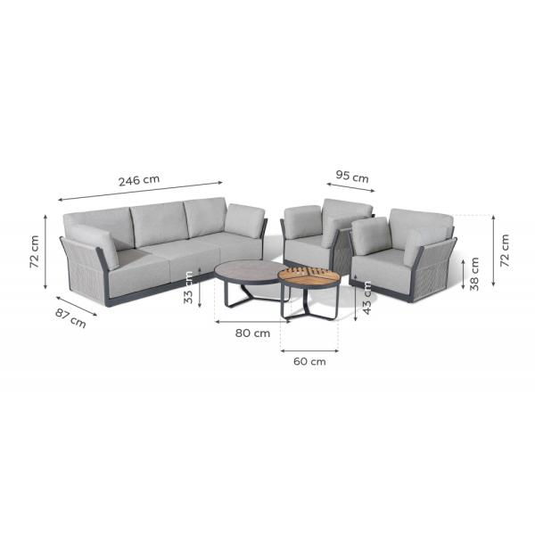 Commercial Villa Outdoor Sofa Set with Aluminum Frame and Coffee Table Dia80 x H33cm