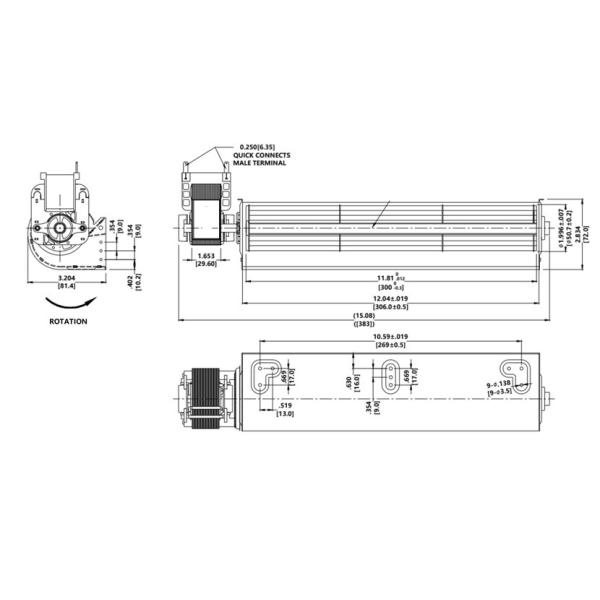 45mm x 300 система воздуходувки воздушных потоков вентилятора 37W 0.56A воздуходувки перекрестного течения AC