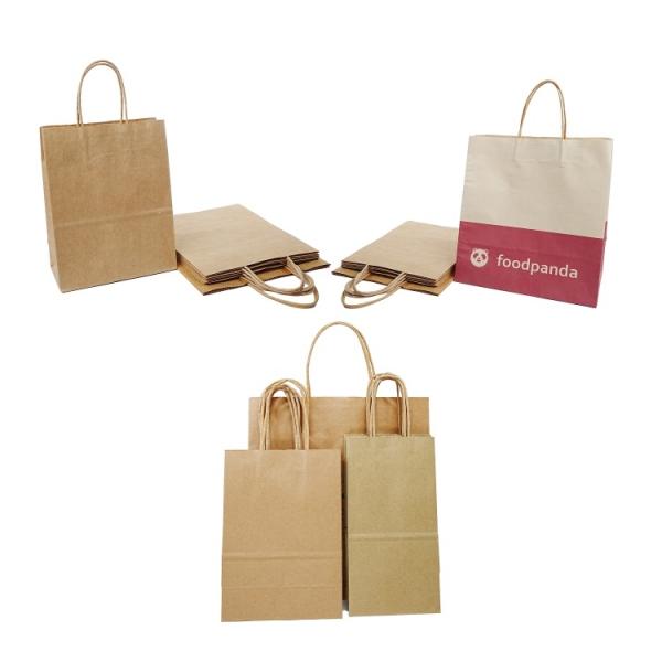 Customized logo for paper bags recyclable brown kraft paper food shopping tote paper bags