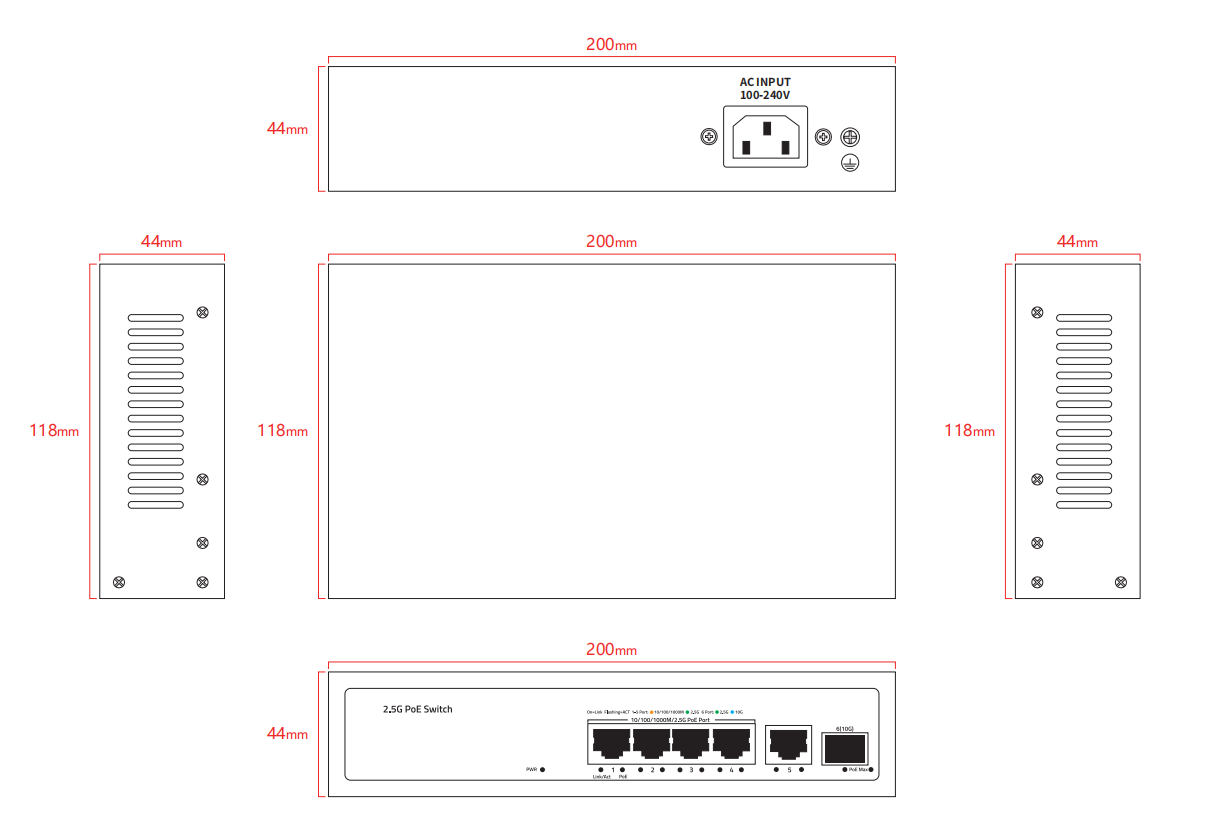 4 Port 2.5G PoE Switch With 10G SFP Uplink Multi-Gigabit Ethernet AC Input Fanless