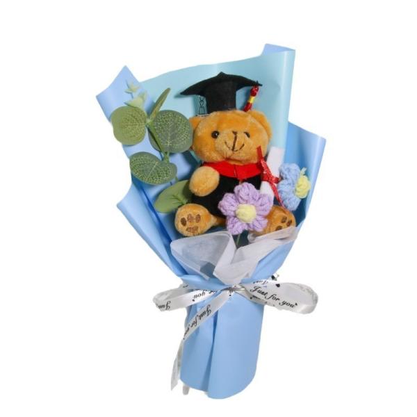 PhD Bear Bouquet - Graduation Plush Doll Flowers for Couples & Students, Creative Cartoon Knitted Gift
