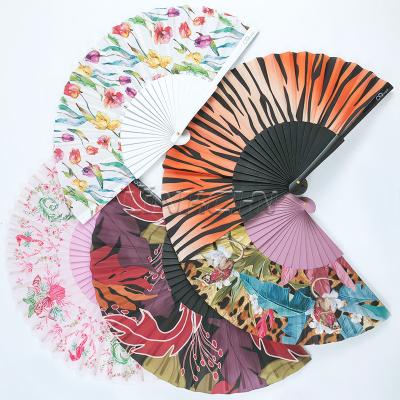 Wooden Bamboo Folding Hand Fan Custom Logo for Wedding Fan Rave Party Folk Art Spanish Hand Held Fans