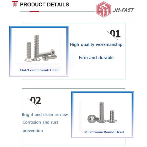 DIN 965 SS304 Нержавеющая сталь Крестный противоусадочный плоский головный винт