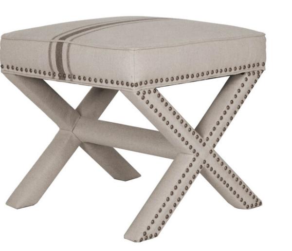 French wooden folding ottoman with silver nails  linen fabric home furniture foot rest ottoman