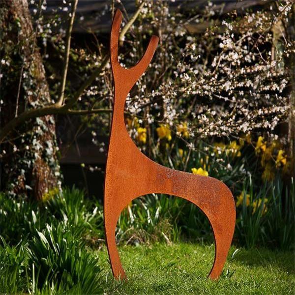 Contemporary Rusty Metal Garden Ornaments Corten Steel Deer Lawn Sculpture