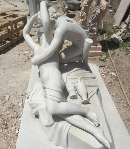 Stone couple statue Psyche revived by the kiss of Love marble sculpture,stone carving supplier