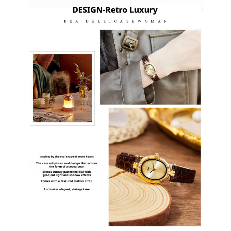 Vintage Women's Dress Watch – Sunburst Gold Dial Black Leather Strap