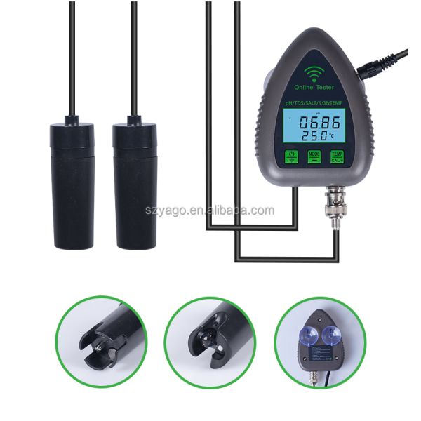 Wifi Online Digital PH Meter 5 in 1 GS&TEMP&PH with 0-19900ppm TDS and 0-199.0ppt Salinity for Aquarium and Hydroponics