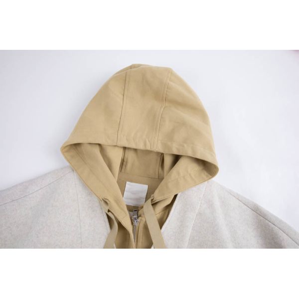 Women's Wool-Blend Long Coat with Contrast Hood and Relaxed Straight Fit in Light Oatmeal