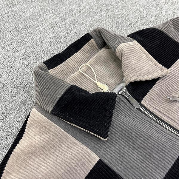 Chemise à carreaux en flanelle personnalisée pour hommes, à manches longues, fermeture éclair, chemise en velours côtelé avec patchwork de couleurs et taille personnalisée