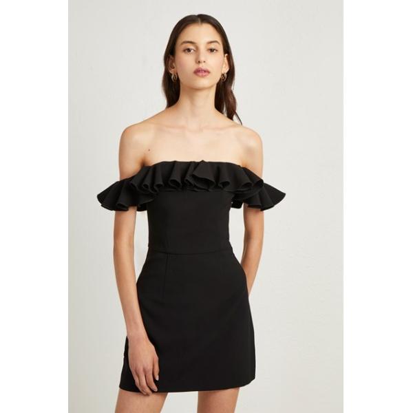 Fashion Black Off Shoulder Dress Sexy Ladies Ruffle
