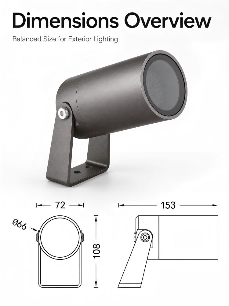 S66 8‑10W IP65 Outdoor Cylinder LED Landscape Spotlight Adjustable Angle With Multiple Optic Lenses
