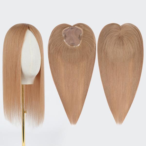 16 Inch Silk Base Hair Topper 5X5 Light Brown Ombre European Hair Wigs Topper Custom Remy 100% Human Hair Topper for Women