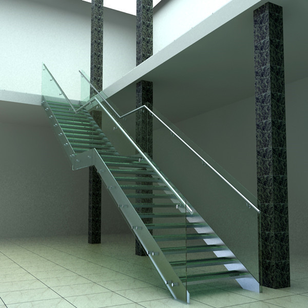 Indoor Flight Modern Straight Staircase Commercial Staircase Laminated Glass Treads Easy Assemblying