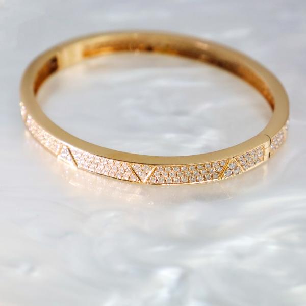 Women's Classic Geometric Triangle Band with Micro Paved Diamond 10K 14K 18K Gold Iced Out Bling Bangle for Wedding and Party