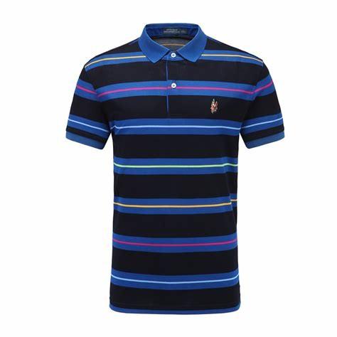 Navy Blue Cool Touch POLO T Shirts With Pocket / Block Stripes / Polo V Collar