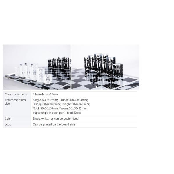 Wholesale Creative Black White Printing Clear Crystal Acrylic Chess Set