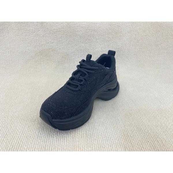 Black Ladies Bling Trainers Pigskin Insole Rhinestone Sneaker