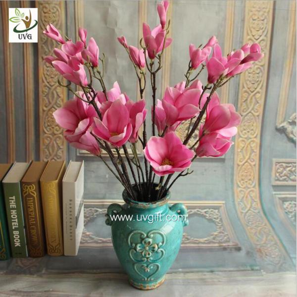 UVG FMA58 Wedding reception ideas real touch PU magnolia flower pink fake flowers for table decoration