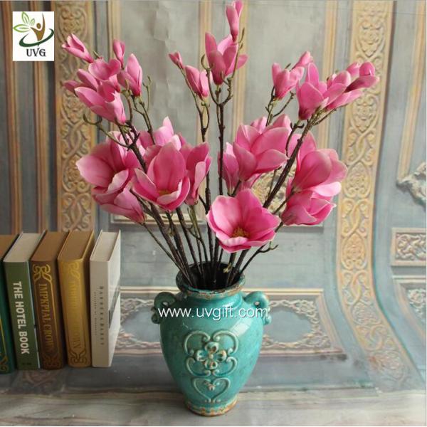 UVG FMA58 Wedding reception ideas real touch PU magnolia flower pink fake flowers for table decoration
