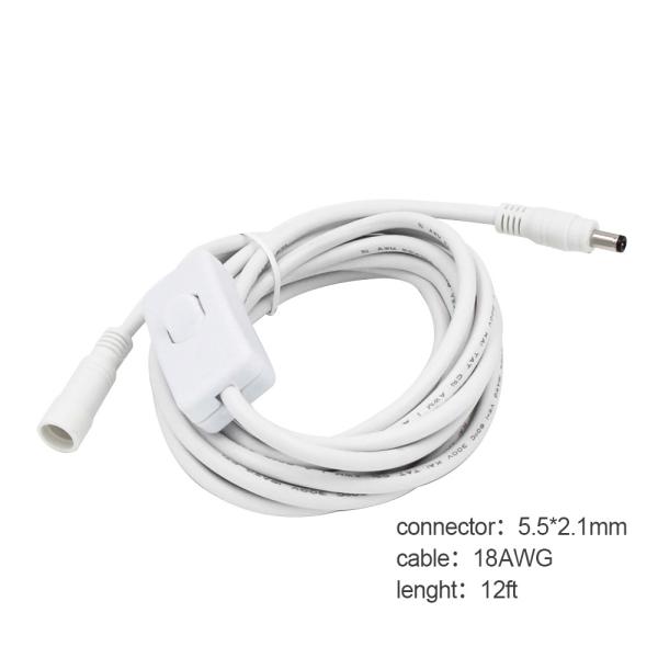 DC Male to Female Power Extension Cable with Inline 303 Rocker Switch- 5.5mm x 2.1mm for LED Strip, CCTV, DIY Electronics