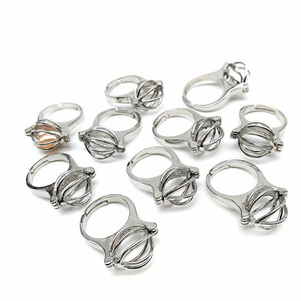 Unique Love Wish Pearl Bead Ring Cage Design Adjustable Women or Men Ring
