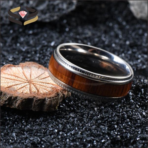 Bandas de titanio de bodas de 8 mm para hombres con color de incrustación de madera Koa