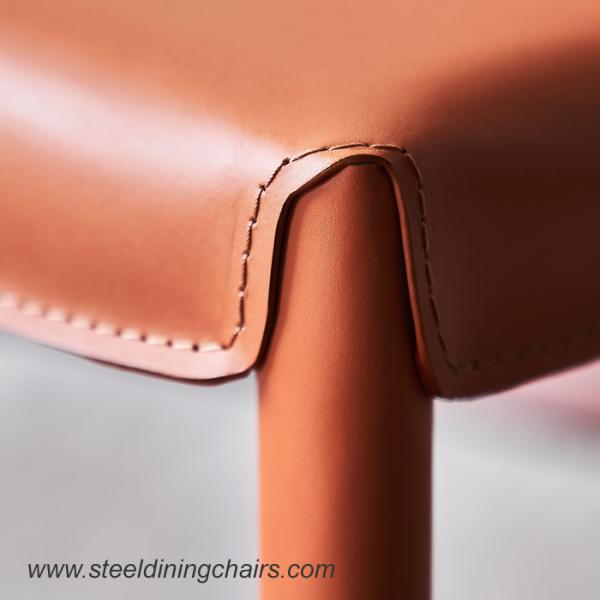 Orange Saddle Leather 47cm 83CM Metal Upholstered Dining Chair