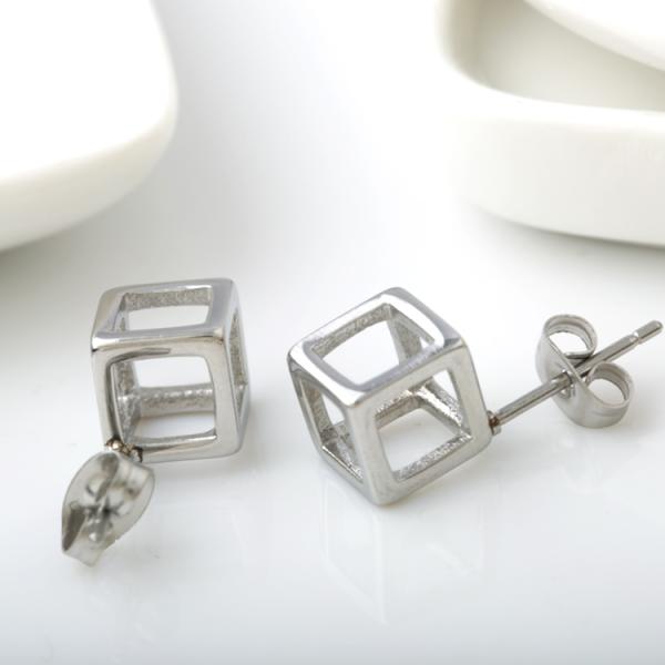 Stainless Steel Square Stud Earrings, Pierced earrings, Square Gold plated Stainless Steel Earrings