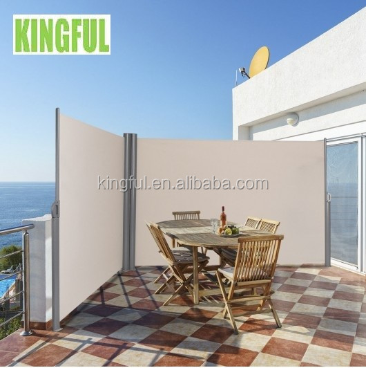 Double Retractable Patio Side Screen Awning with Manual Operation Polyester Material