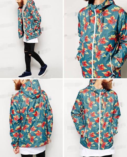 Casual Floral Print Fold Up Windbreaker Jacket With Waterproof Zip Pocket