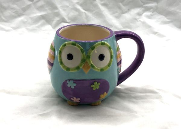 Lovely 3D Ceramic Mug Great Blue And Purple Owl Coffee Travel Mug OEM / ODM Available