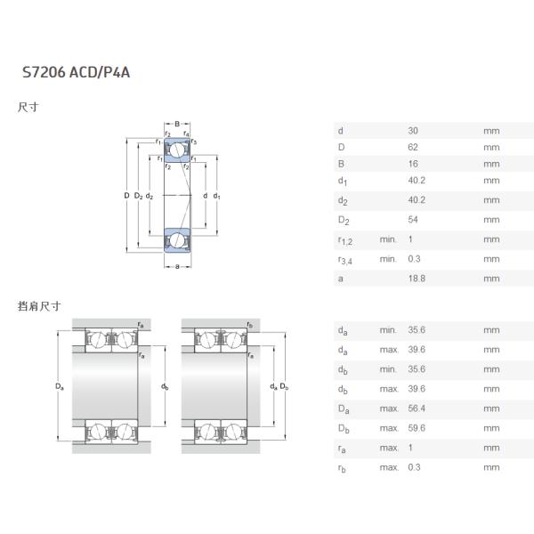 S7206 Angular Contact Ball Bearings / Stainless Steel Bearings 30 X 62 X 18 Mm