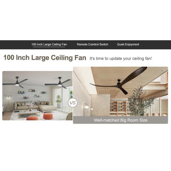 Sala de reuniones ventilador de techo de 100 pulgadas con control remoto 35W de potencia y cuchillas de madera