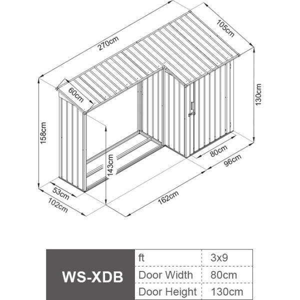 3x7 3x9 Garden Metal Shed WS-XDB Anthracite RAL7016 For Wooden Storage