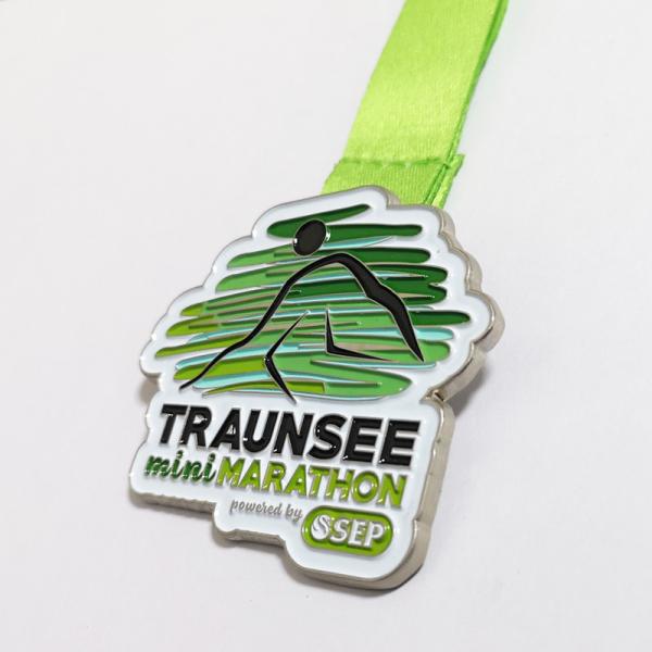 Silver Plated Mini Marathon Medal Zinc Alloy Soft Enamel Colors With Sponsor Name