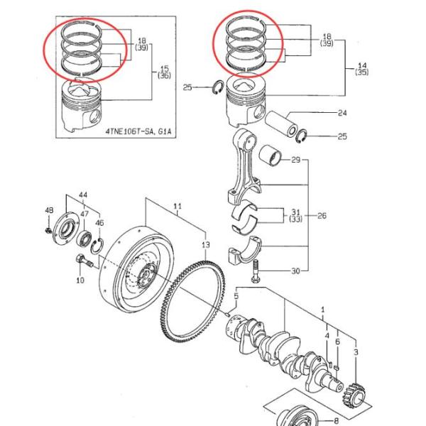 Round Diesel Engine Piston Rings WB93R-2 Backhoe Loader Car Type 123900 - 22050