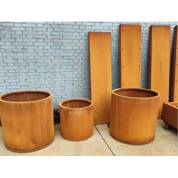 800mm Decorative Metal Garden Pots Cylindrical Corten Steel Planter Boxes
