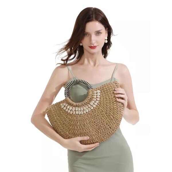 Beach Crochet Hand Bag Brown Shell Decor 32cm×18cm×5cm Size