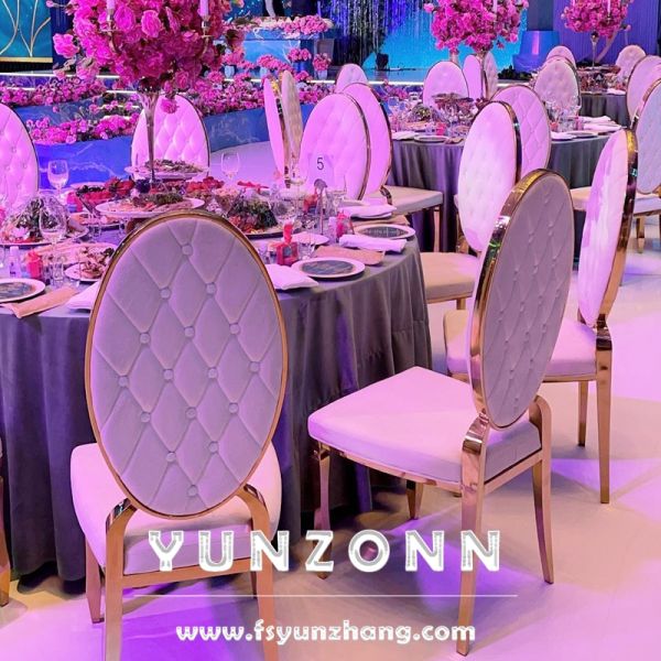 Modern Round Back Metal Hotel Restaurant Banquet Chair Button Decoration PU Leather Dining Chair