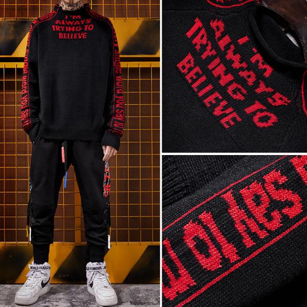 5GG Roll Collar Round Neck Mens Warm Sweaters Boys Long Sleeve Knitted Pullover