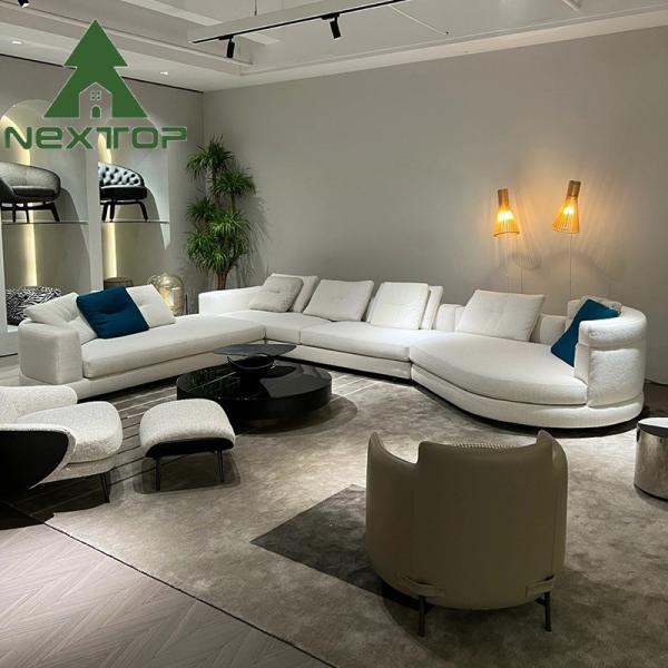 White Semi Circular Linen Sofa Interior Decoration Villa Living Room Office Area