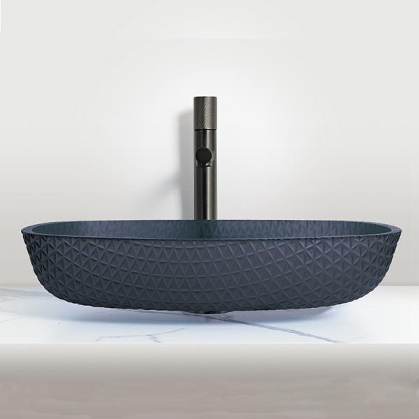 Countertop Mounted Bathroom Wash Basins Melon Shape Glass Vessel Sinks